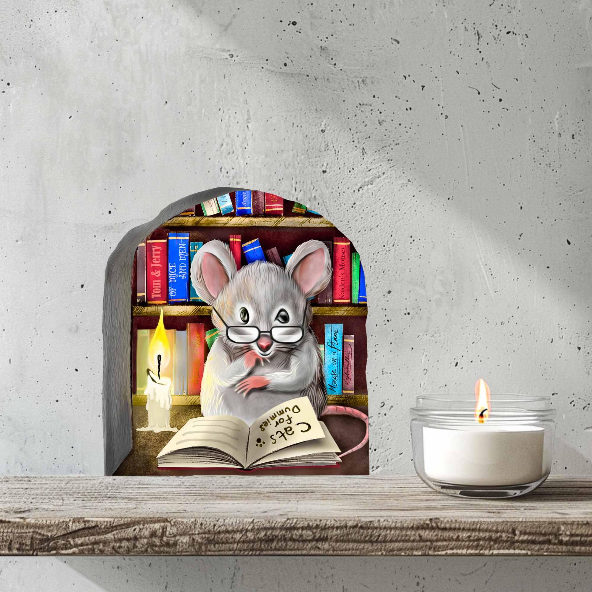 Mouse Reading Book, Wall Decor Sticker Decal, Kids Room, Classroom, Home, Bedroom, Bookcase, Book Lover, of Mice and Men, Children, Adorable, (Librarian Mouse)