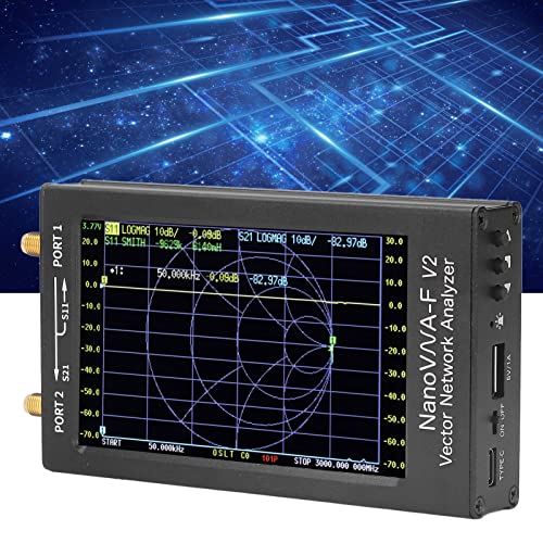 Oumefar Vector Network Analyzer, Full Touch Screen HF VHF UHF Antenna Analyzer Shielding Electromagnetic Interference with Aluminum Case for Short  Precisionmeasuring