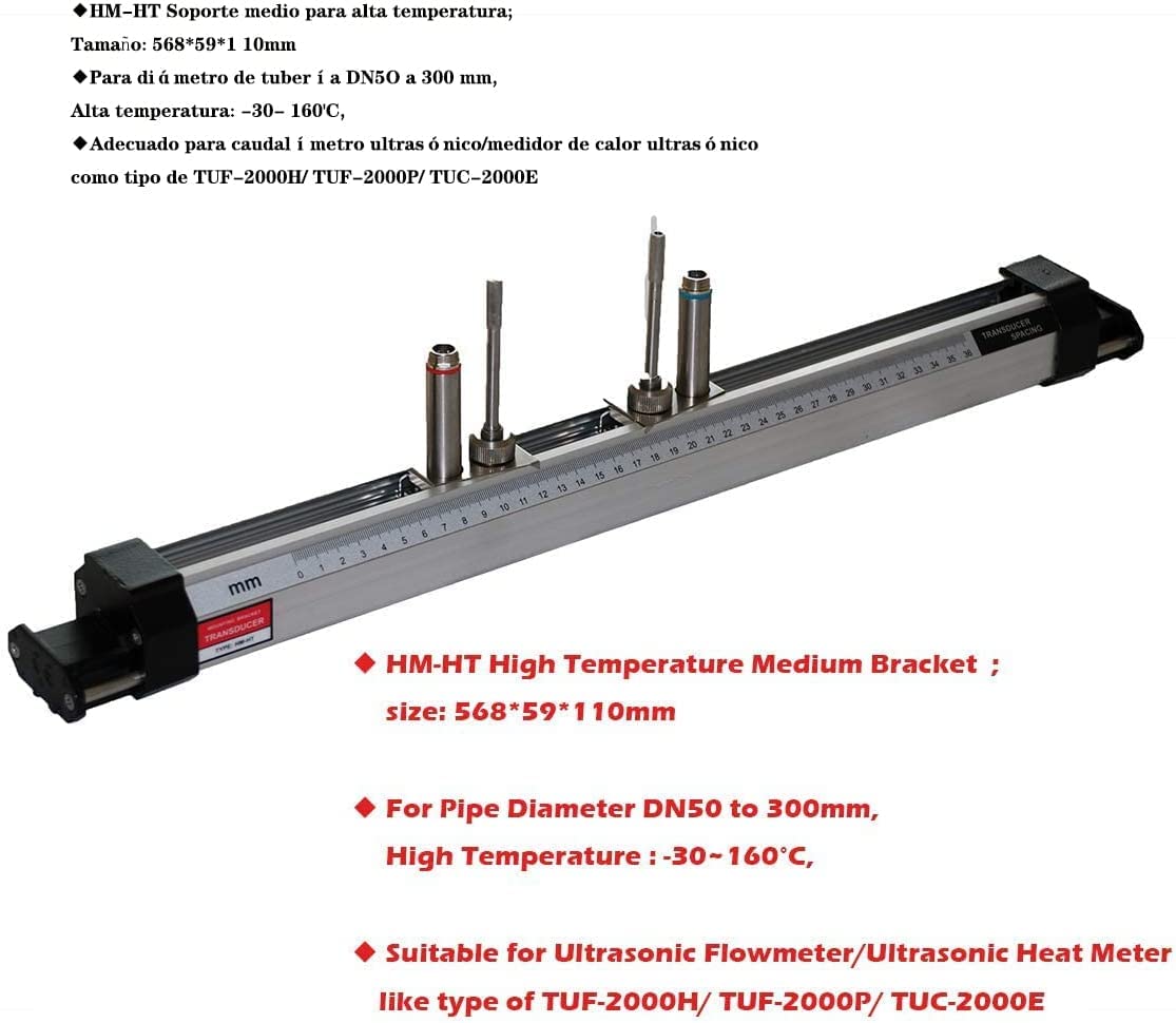 CNYST Liquid Flow Meter Ultrasonic Flowmeter with High Temperature Medium Transducer TM-1-HT and HM-HT Medium Bracket for Pipe Diameter DN50 to 300mm Max Liquid Temperature 160 Degrees Celsius