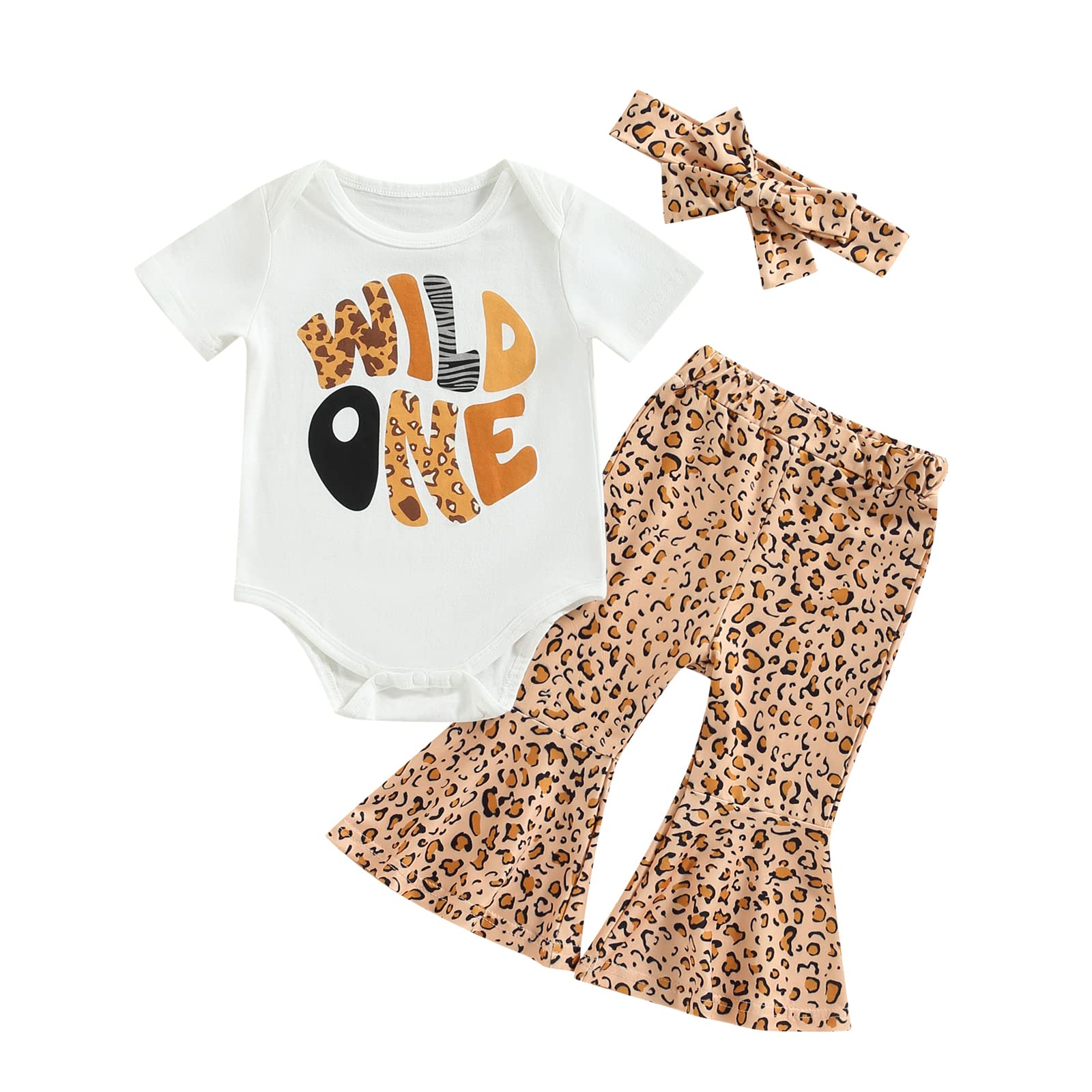 Eadrioss First Baby Girl Birthday Outfit 1st Wild One Romper Shirt Leopard Bell Bottoms One Year Old Birthday Outfit Girl