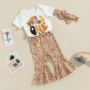 Eadrioss First Baby Girl Birthday Outfit 1st Wild One Romper Shirt Leopard Bell Bottoms One Year Old Birthday Outfit Girl