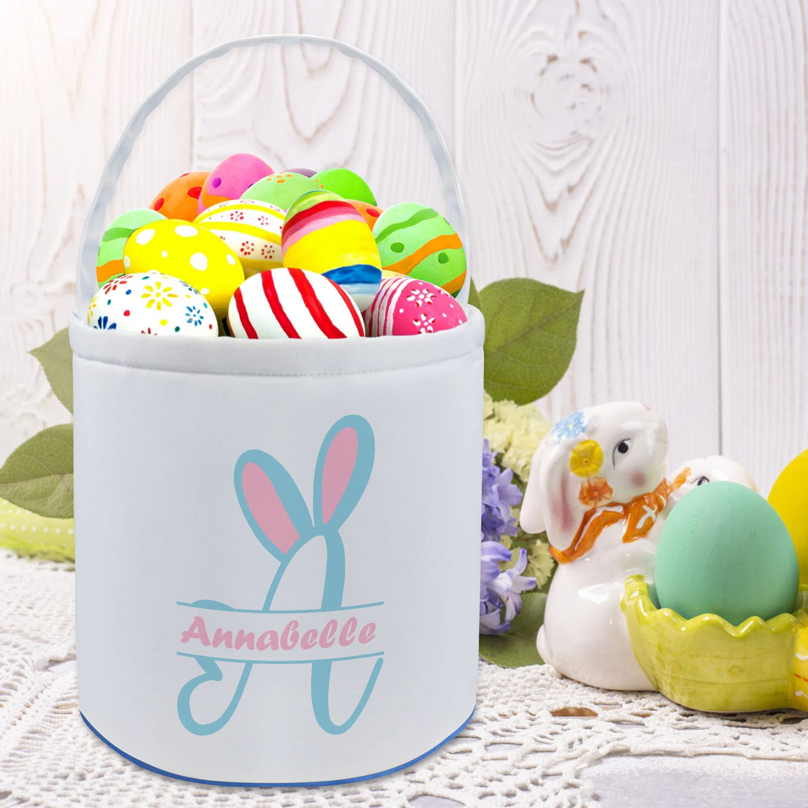 Personalized Easter Basket with Name for Kids Custom Canvas Easter Buny Bucket Gift for Boys Girls