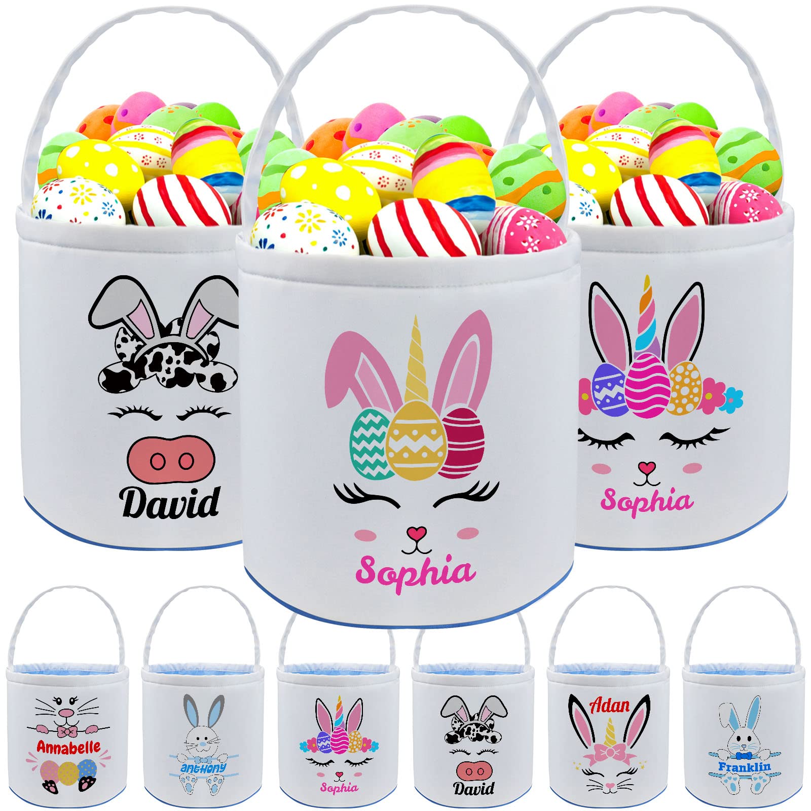 Personalized Easter Basket with Name for Kids Custom Canvas Easter Buny Bucket Gift for Boys Girls