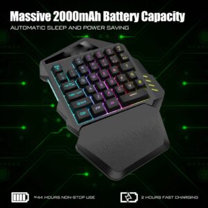 One Handed Gaming Keyboard, 2.4G Wireless RGB Lighting 35 Keys Type C Gaming Mechanical Keyboard, 2000mAh Rechargeable Battery for PC Gamer