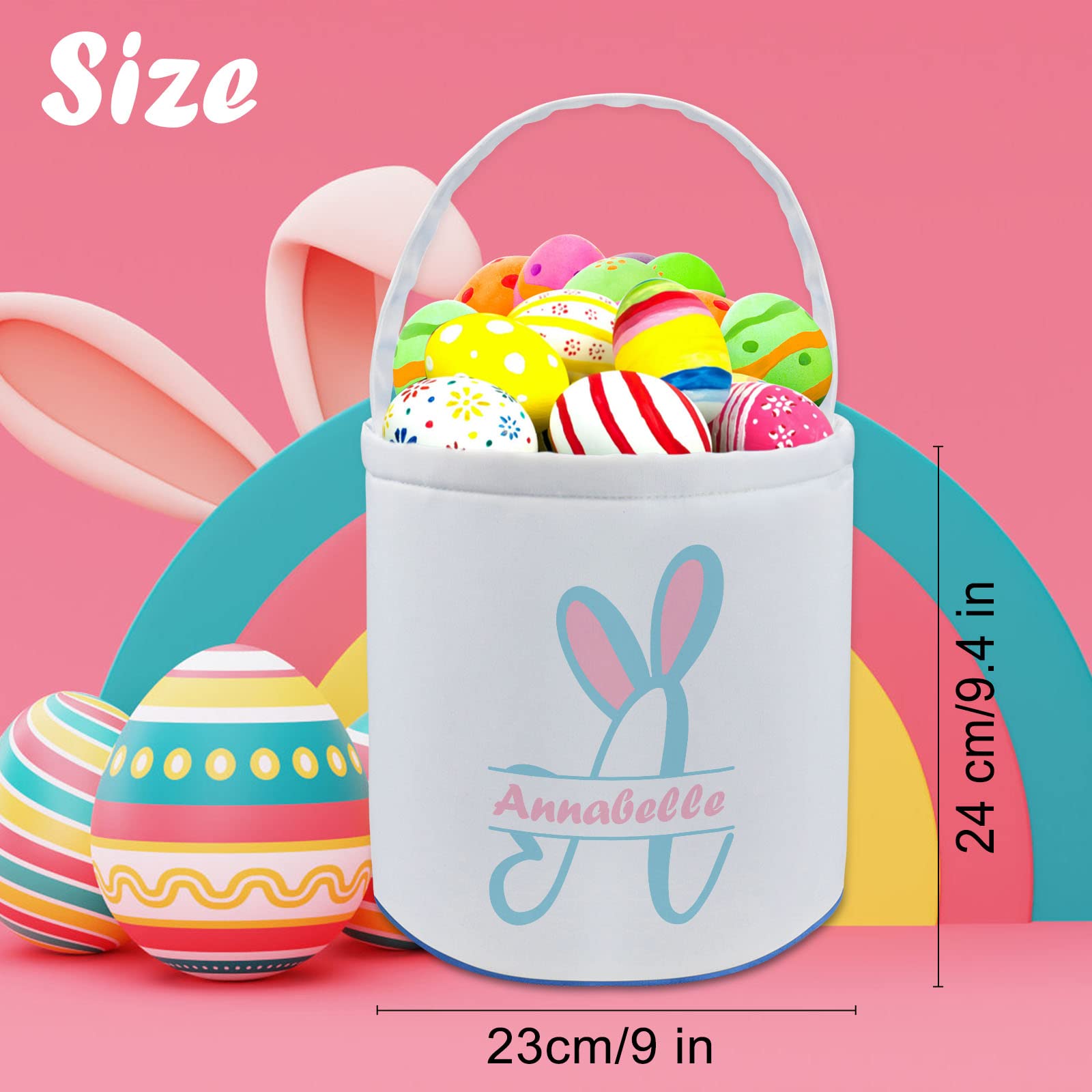 Personalized Easter Basket with Name for Kids Custom Canvas Easter Buny Bucket Gift for Boys Girls