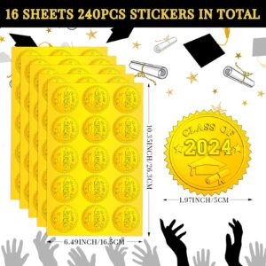 Zonon 240 Pcs Gold Embossed Graduation Seal Stickers Embossed Graduation Cap Diploma Gold Envelope Seals Certificate Class of 2024 Gold Foil Seals Stickers for Graduation Envelopes, 2 Inches