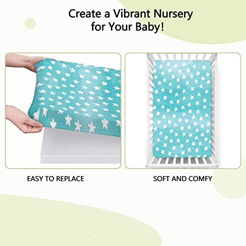 Star Themed Fitted Mini Crib Sheets,Portable Mini Crib Sheets Ultra Soft Material-Baby Sheet for Boys Girls,24“ x38“,Pale Blue and White