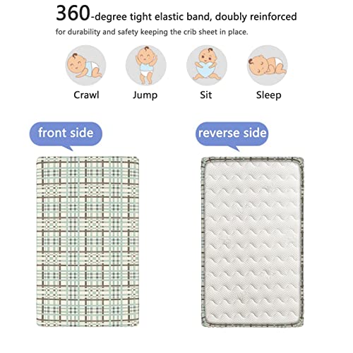 Retro Themed Fitted Mini Crib Sheets,Portable Mini Crib Sheets Soft and Breathable Bed Sheets-Baby Sheet for Boys Girls,24“ x38“,Seafoam Beige Brown