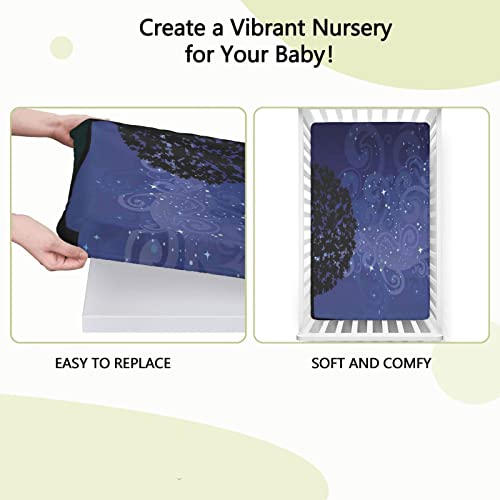 Starry Night Themed Fitted Mini Crib Sheets,Portable Mini Crib Sheets Soft & Stretchy Fitted Crib Sheet-Crib Mattress Sheet or Toddler Bed Sheet,24“ x38“,Charcoal Grey Indigo Black