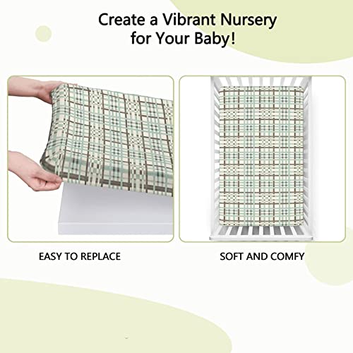 Retro Themed Fitted Mini Crib Sheets,Portable Mini Crib Sheets Soft and Breathable Bed Sheets-Baby Sheet for Boys Girls,24“ x38“,Seafoam Beige Brown