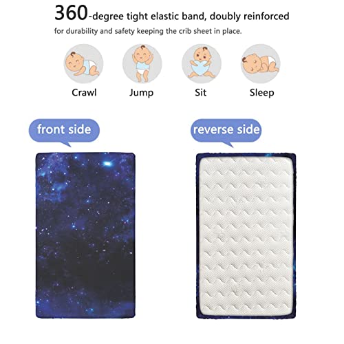 Sky Themed Fitted Mini Crib Sheets,Portable Mini Crib Sheets Soft and Breathable Bed Sheets-Crib Mattress Sheet or Toddler Bed Sheet,24“ x38“,Black Pink Blue