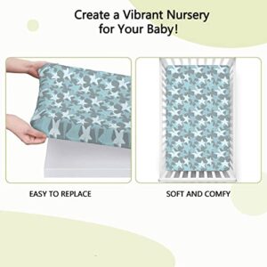 Star Themed Fitted Mini Crib Sheets,Portable Mini Crib Sheets Soft & Stretchy Fitted Crib Sheet-Crib Mattress Sheet or Toddler Bed Sheet,24“ x38“,Seafoam and Baby Blue