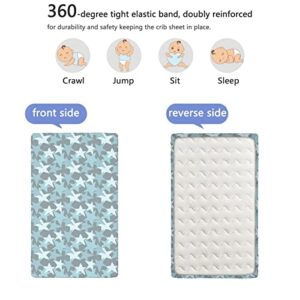 Star Themed Fitted Mini Crib Sheets,Portable Mini Crib Sheets Soft & Stretchy Fitted Crib Sheet-Crib Mattress Sheet or Toddler Bed Sheet,24“ x38“,Seafoam and Baby Blue