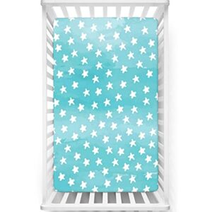 star themed fitted mini crib sheets,portable mini crib sheets ultra soft material-baby sheet for boys girls,24“ x38“,pale blue and white