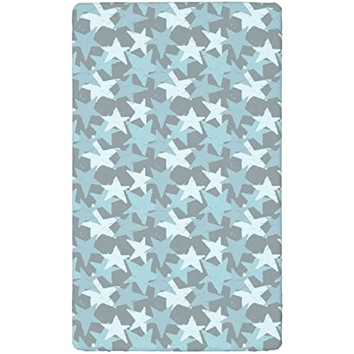 Star Themed Fitted Mini Crib Sheets,Portable Mini Crib Sheets Soft & Stretchy Fitted Crib Sheet-Crib Mattress Sheet or Toddler Bed Sheet,24“ x38“,Seafoam and Baby Blue