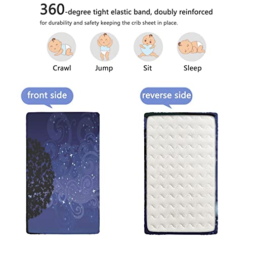 Starry Night Themed Fitted Mini Crib Sheets,Portable Mini Crib Sheets Soft & Stretchy Fitted Crib Sheet-Crib Mattress Sheet or Toddler Bed Sheet,24“ x38“,Charcoal Grey Indigo Black