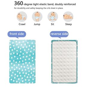 Star Themed Fitted Mini Crib Sheets,Portable Mini Crib Sheets Ultra Soft Material-Baby Sheet for Boys Girls,24“ x38“,Pale Blue and White