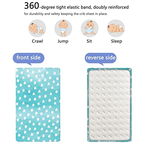 Star Themed Fitted Mini Crib Sheets,Portable Mini Crib Sheets Ultra Soft Material-Baby Sheet for Boys Girls,24“ x38“,Pale Blue and White