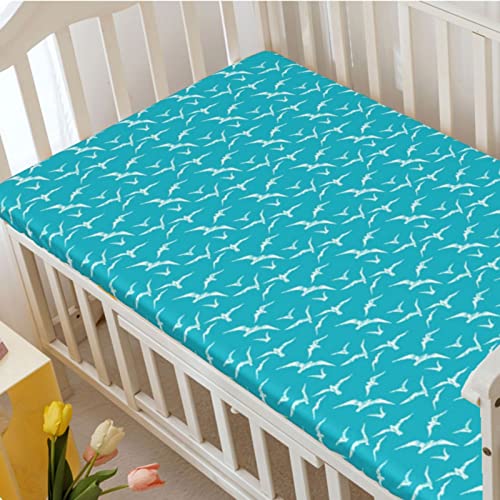 Sky Themed Fitted Crib Sheet,Standard Crib Mattress Fitted Sheet Soft and Breathable Bed Sheets-Baby Sheet for Boys Girls,28“ x52“,Sea Blue and White