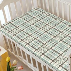 Retro Themed Fitted Mini Crib Sheets,Portable Mini Crib Sheets Soft and Breathable Bed Sheets-Baby Sheet for Boys Girls,24“ x38“,Seafoam Beige Brown