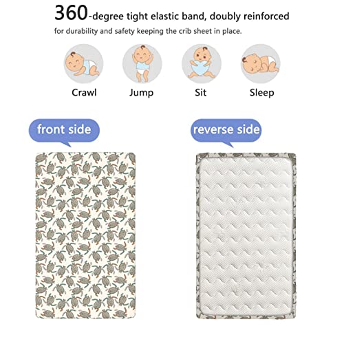 Retro Themed Fitted Mini Crib Sheets,Portable Mini Crib Sheets Soft Toddler Mattress Sheet Fitted-Crib Mattress Sheet or Toddler Bed Sheet,24“ x38“,Dark Peach Seafoam