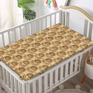 Retro Themed Fitted Mini Crib Sheets,Portable Mini Crib Sheets Soft and Breathable Bed Sheets-Baby Crib Sheets for Girl or Boy,24“ x38“,Caramel Beige