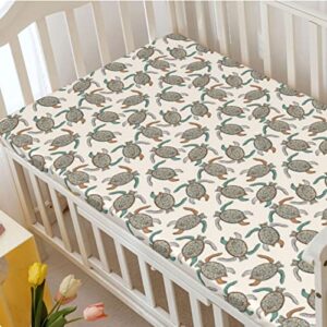 Retro Themed Fitted Mini Crib Sheets,Portable Mini Crib Sheets Soft Toddler Mattress Sheet Fitted-Crib Mattress Sheet or Toddler Bed Sheet,24“ x38“,Dark Peach Seafoam