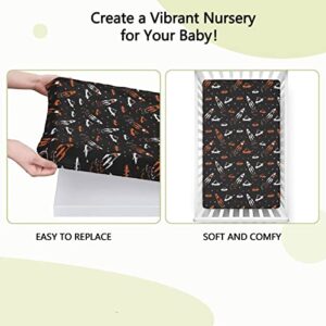 Space Themed Fitted Mini Crib Sheets,Portable Mini Crib Sheets Soft Toddler Mattress Sheet Fitted-Crib Mattress Sheet or Toddler Bed Sheet,24“ x38“,Orange White Black