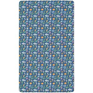 Space Themed Fitted Crib Sheet,Standard Crib Mattress Fitted Sheet Soft & Stretchy Fitted Crib Sheet-Great for Boy or Girl Room or Nursery,28“ x52“,Multicolor