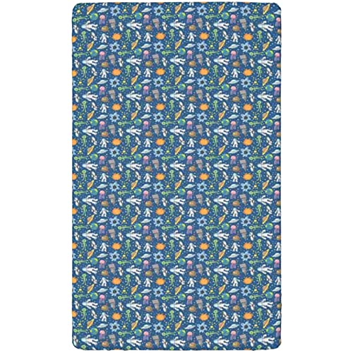 Space Themed Fitted Crib Sheet,Standard Crib Mattress Fitted Sheet Soft & Stretchy Fitted Crib Sheet-Great for Boy or Girl Room or Nursery,28“ x52“,Multicolor