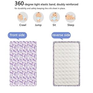 Purple Themed Fitted Mini Crib Sheets,Portable Mini Crib Sheets Ultra Soft Material-Great for Boy or Girl Room or Nursery,24“ x38“,Lilac White Blue Violet