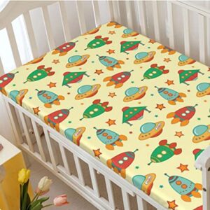 Spaceship Themed Fitted Crib Sheet,Standard Crib Mattress Fitted Sheet Soft and Breathable Bed Sheets-Baby Crib Sheets for Girl or Boy,28“ x52“,Multicolor