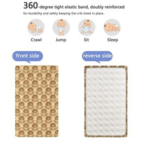 Retro Themed Fitted Mini Crib Sheets,Portable Mini Crib Sheets Soft and Breathable Bed Sheets-Baby Crib Sheets for Girl or Boy,24“ x38“,Caramel Beige