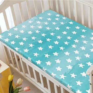 Star Themed Fitted Mini Crib Sheets,Portable Mini Crib Sheets Ultra Soft Material-Baby Sheet for Boys Girls,24“ x38“,Pale Blue and White