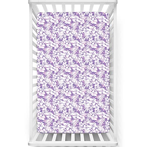 Purple Themed Fitted Mini Crib Sheets,Portable Mini Crib Sheets Ultra Soft Material-Great for Boy or Girl Room or Nursery,24“ x38“,Lilac White Blue Violet