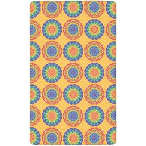 Rainbow Mandala Themed Fitted Mini Crib Sheets,Portable Mini Crib Sheets Ultra Soft Material-Baby Crib Sheets for Girl or Boy,24“ x38“,Multicolor