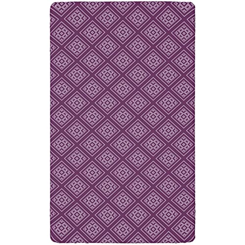 Retro Themed Fitted Mini Crib Sheets,Portable Mini Crib Sheets Soft & Stretchy Fitted Crib Sheet-Crib Mattress Sheet or Toddler Bed Sheet,24“ x38“,Purple and Lilac