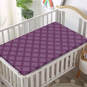 Retro Themed Fitted Mini Crib Sheets,Portable Mini Crib Sheets Soft & Stretchy Fitted Crib Sheet-Crib Mattress Sheet or Toddler Bed Sheet,24“ x38“,Purple and Lilac