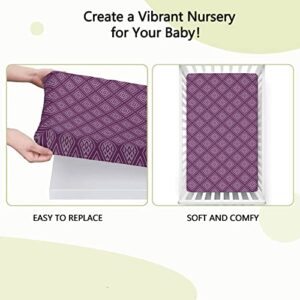 Retro Themed Fitted Mini Crib Sheets,Portable Mini Crib Sheets Soft & Stretchy Fitted Crib Sheet-Crib Mattress Sheet or Toddler Bed Sheet,24“ x38“,Purple and Lilac