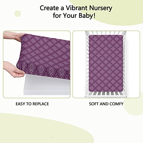 Retro Themed Fitted Mini Crib Sheets,Portable Mini Crib Sheets Soft & Stretchy Fitted Crib Sheet-Crib Mattress Sheet or Toddler Bed Sheet,24“ x38“,Purple and Lilac