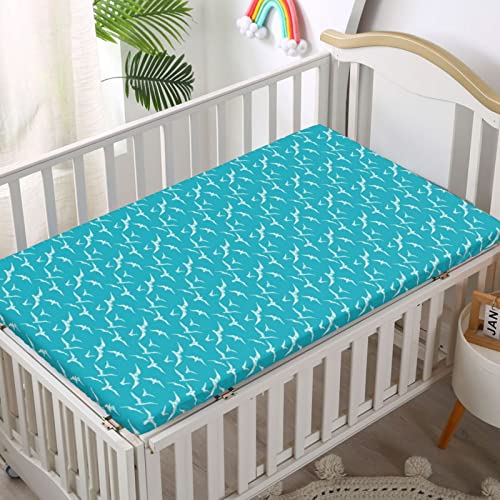 Sky Themed Fitted Crib Sheet,Standard Crib Mattress Fitted Sheet Soft and Breathable Bed Sheets-Baby Sheet for Boys Girls,28“ x52“,Sea Blue and White