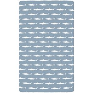 Shark Party Themed Fitted Crib Sheet,Standard Crib Mattress Fitted Sheet Soft Toddler Mattress Sheet Fitted-Great for Boy or Girl Room or Nursery,28“ x52“,Blue Grey and White