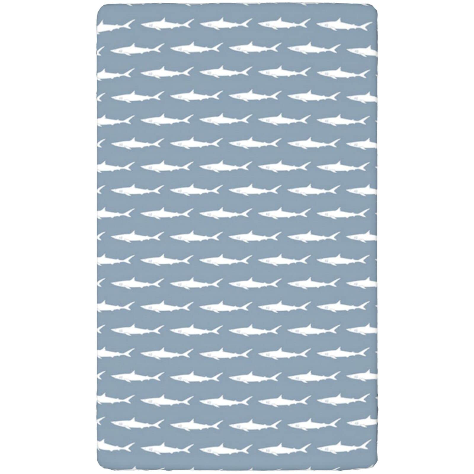 Shark Party Themed Fitted Crib Sheet,Standard Crib Mattress Fitted Sheet Soft Toddler Mattress Sheet Fitted-Great for Boy or Girl Room or Nursery,28“ x52“,Blue Grey and White