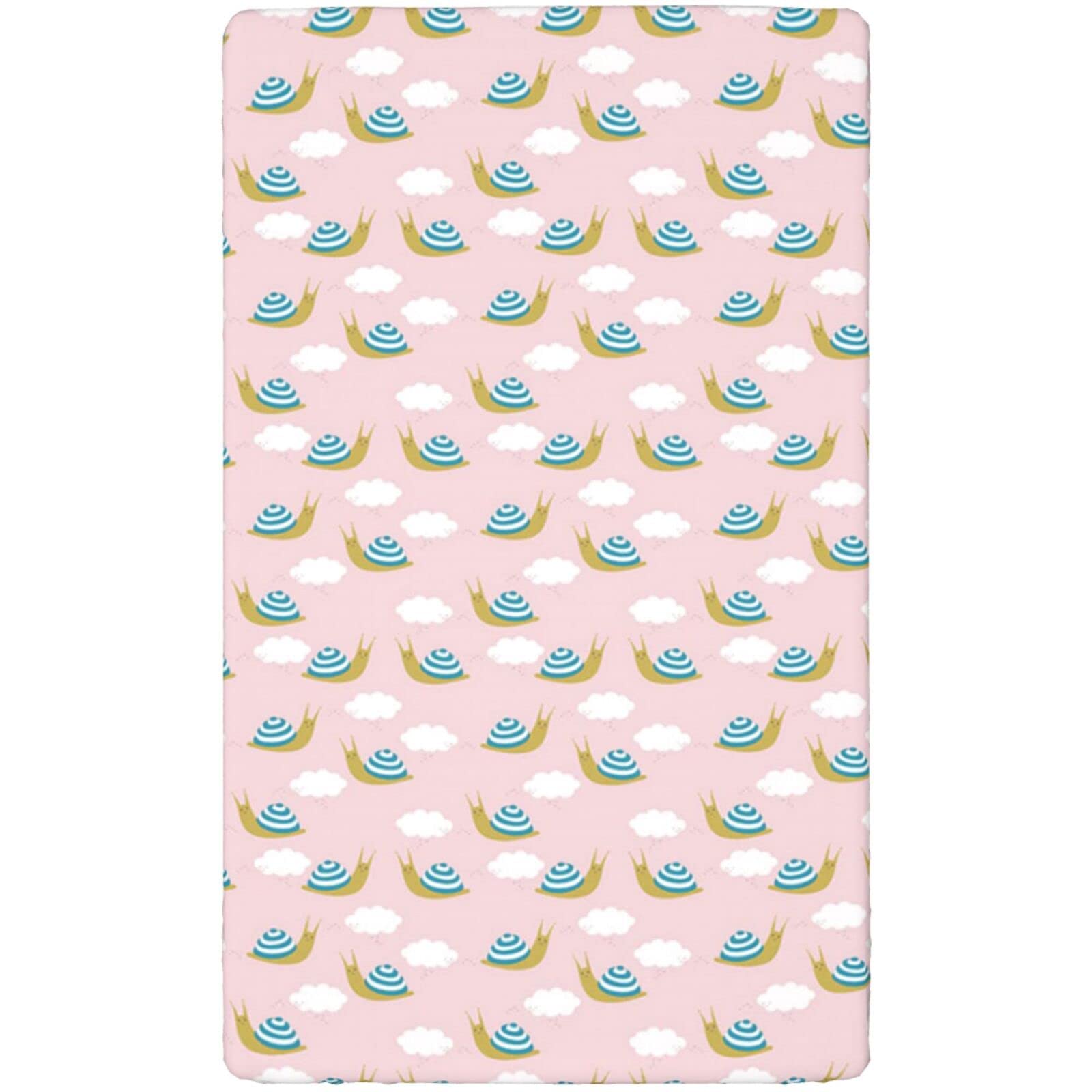 Snail Themed Fitted Mini Crib Sheets,Portable Mini Crib Sheets Toddler Bed Mattress Sheets-Crib Mattress Sheet or Toddler Bed Sheet,24“ x38“,Rose Sea Blue and Fawn