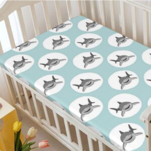 Shark Themed Fitted Crib Sheet,Standard Crib Mattress Fitted Sheet Toddler Bed Mattress Sheets-Crib Mattress Sheet or Toddler Bed Sheet,28“ x52“,Pale Cadet Blue Dimgray