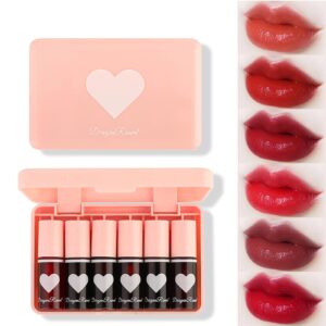 6 colors lip tint stain set,korean lip gloss lip tint stain mini liquid lipstick multi-use lip and cheek tint long lasting non-stick cup waterproof, high pigment vivid color lip tint makeup