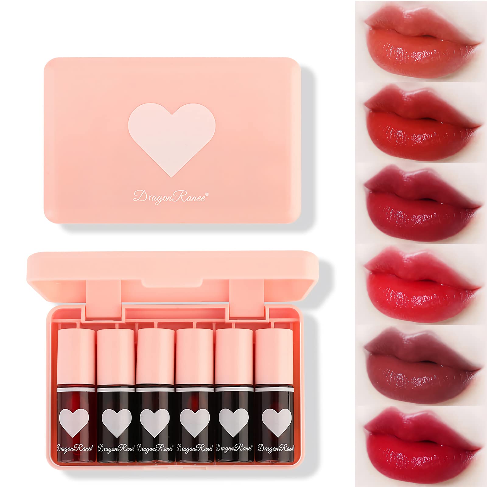 6 Colors Lip Tint Stain Set,Korean Lip Gloss Lip Tint Stain Mini Liquid Lipstick Multi-use Lip and Cheek Tint Long Lasting Non-Stick Cup Waterproof, High Pigment Vivid Color Lip Tint Makeup