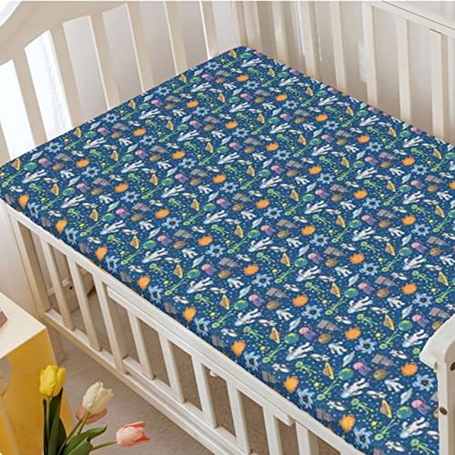 Space Themed Fitted Crib Sheet,Standard Crib Mattress Fitted Sheet Soft & Stretchy Fitted Crib Sheet-Great for Boy or Girl Room or Nursery,28“ x52“,Multicolor