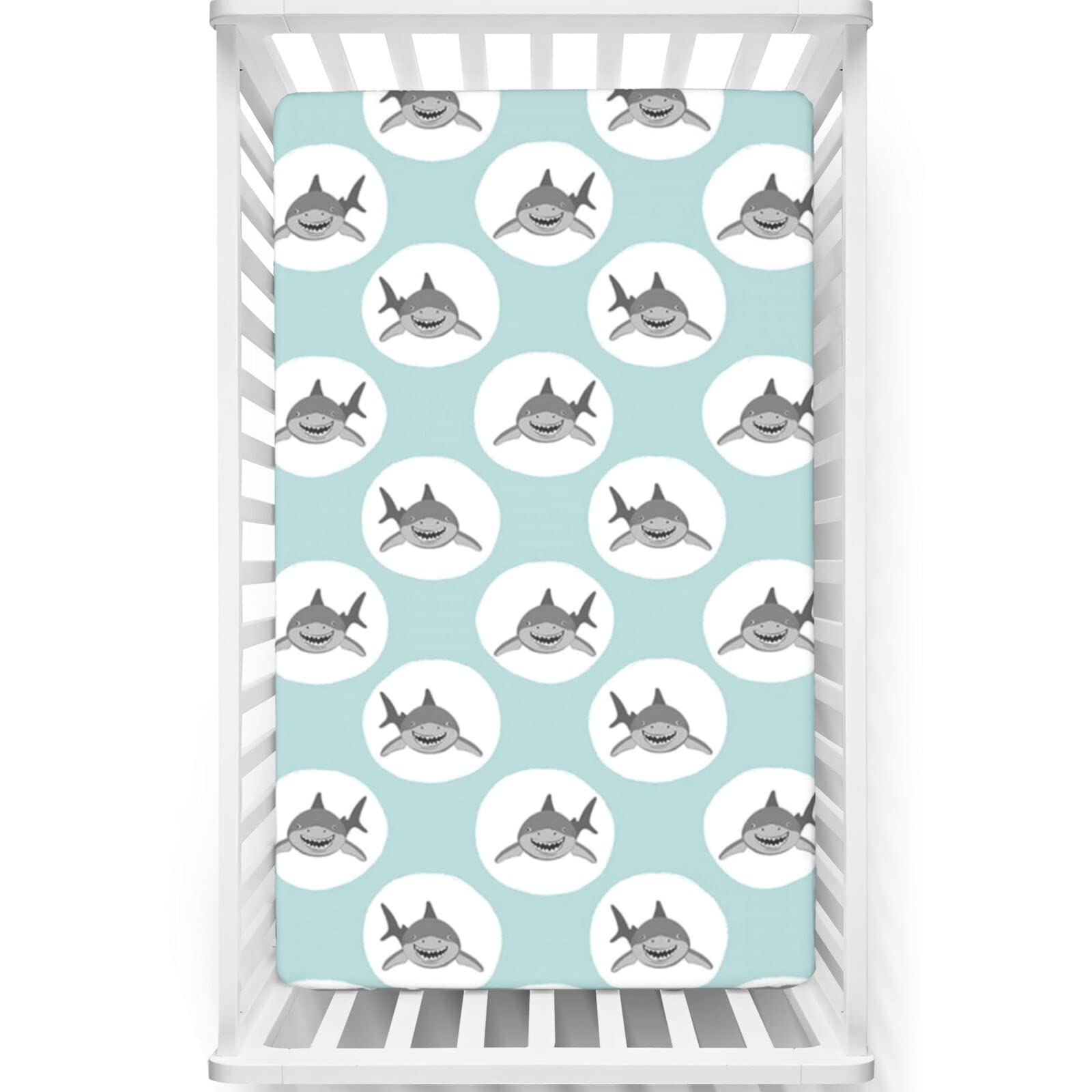 Shark Themed Fitted Crib Sheet,Standard Crib Mattress Fitted Sheet Toddler Bed Mattress Sheets-Crib Mattress Sheet or Toddler Bed Sheet,28“ x52“,Pale Cadet Blue Dimgray