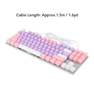 Blue Switch USB Wired Gaming Keyboard, Floating Key Structure with Splash Proof Drainage Holes, Conflict Free Design, 87 Key 26 RGB Color Mechanical Keyboard(Purple Pink White)